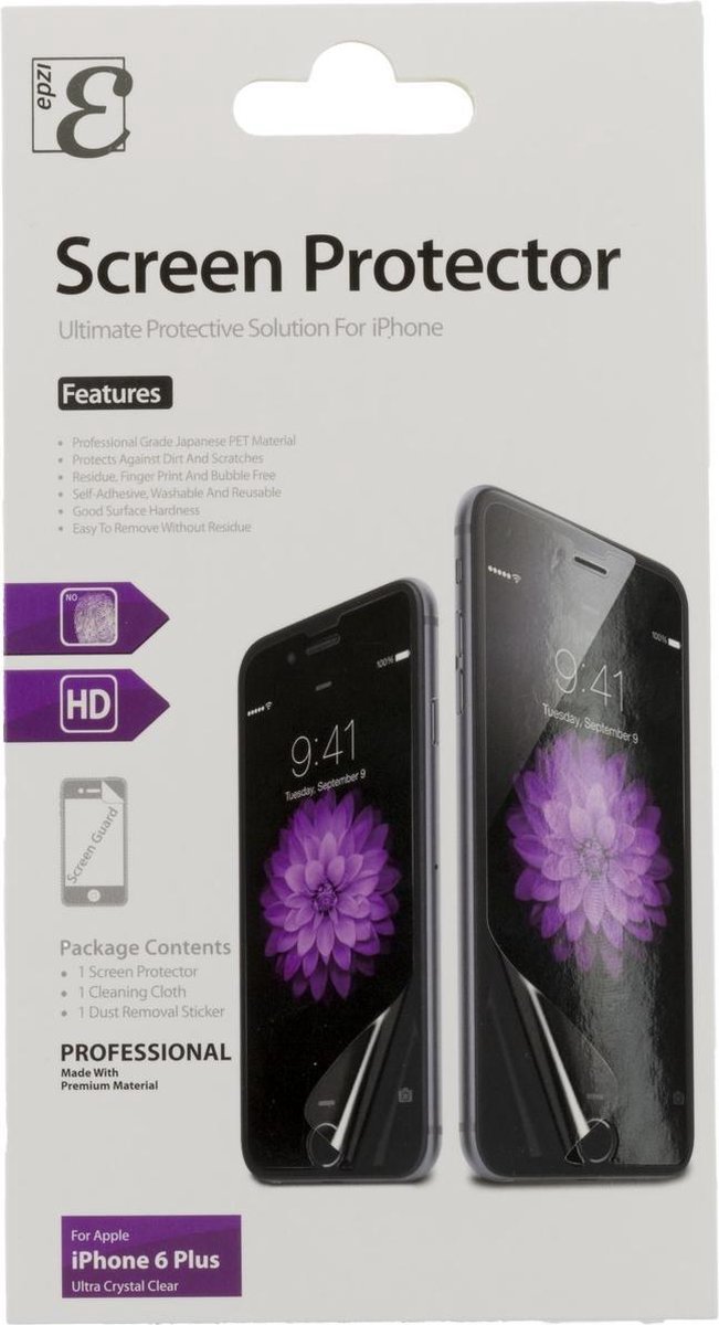 EPZI IP6PL-1011 Transparante screenprotector voor smartphone, 1-pack