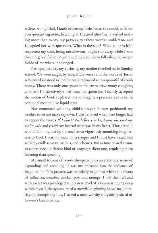 Tekstpagina met tekst uit het boek 'Just Kids'.