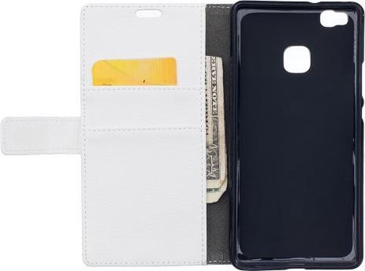 Litchi cover wallet case hoesje Geschikt voor: Huawei P9 Lite wit