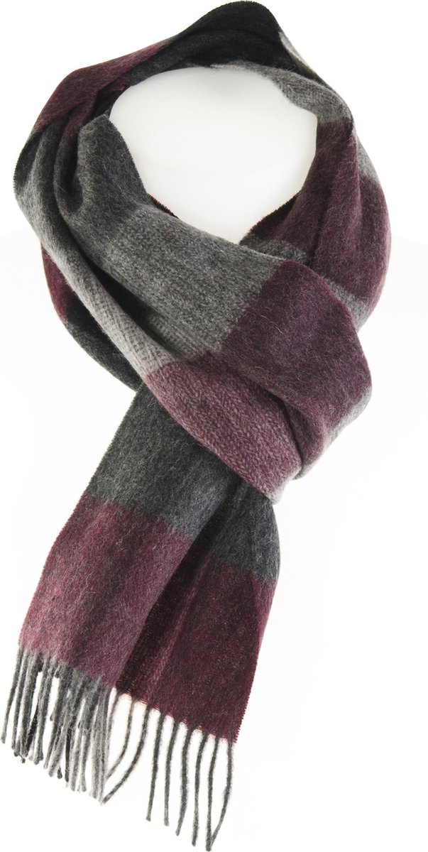 Wollen sjaal - Zachte geblokte sjaal - Rood grijze sjaal - Warme wintersjaal