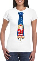 Foute Kerst t-shirt stropdas met kerstman print wit voor dames XS