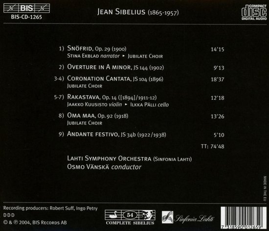 Lahti Symphony Orchestra & Jubilate Choir - Sibelius: Snöfrid/Coronation Cantata And Orchestral Works (CD)