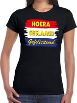 Hoera geslaagd gefeliciteerd t-shirt zwart dames XL