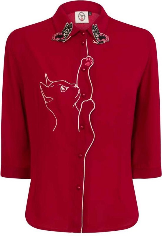 Dancing Days - Snow Bird Blouse - L - Bordeaux rood/Rood