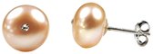 Zoetwater parel oorbellen Mea Bling Peach - oorknoppen - echte parels - zalm - stras steen