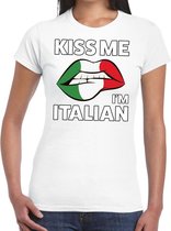 Kiss me I am Italian t-shirt wit dames - feest shirts dames - Italie kleding L