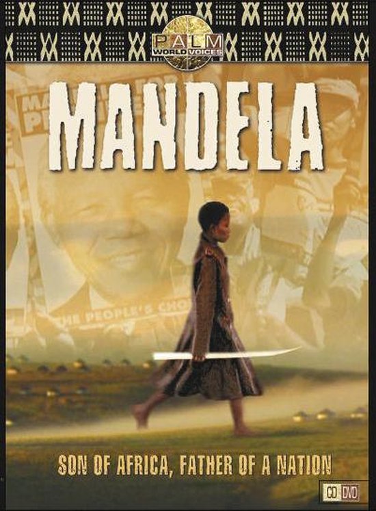 DVD-hoes met Nelson Mandela, de tekst 'Mandela Son of Africa, Father of a Nation'.