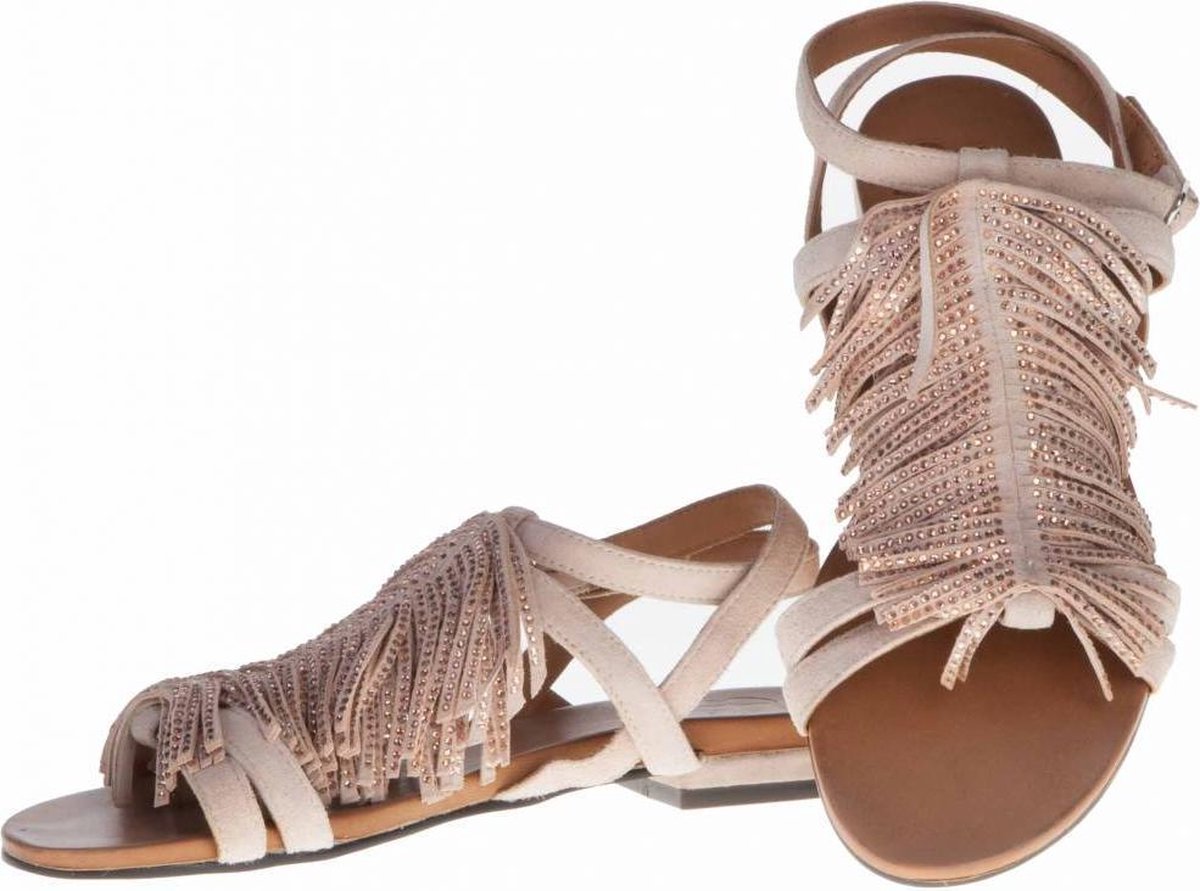 La Femme Plus - sandalen - maat 37 - dames - fringes met steentjes - nude |  bol.com