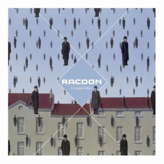 Albumhoes 'Liverpool Rain' van Racoon met Regenen van mannetjes, met tekst 'RACOON Liverpool Rain'.