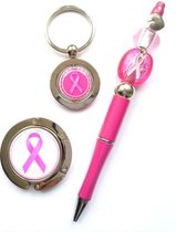 Jewellicious Designs Tashanger Sleutelhanger & Pen voor Pink Ribbon – handtashanger – bag charm – balpen roze