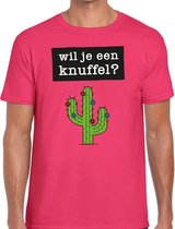 Wil je een knuffel tekst t-shirt roze heren 2XL