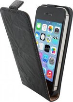 Mobiparts - zwart kreukelleer flipcase voor de iPhone 4 / 4s