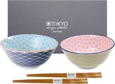 Tokyo Design Studio Star Wave Set van 2 Kommen Ø 15 cm inclusief 2 Paar Chopsticks