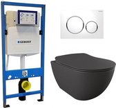 Geberit UP 320 Toiletset - Inbouw WC Hangtoilet Wandcloset - Creavit Mat Antraciet Geberit Sigma-20 Wit