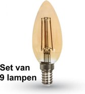 4W E14 Kaars - Super warm wit - (2200K) - Set van 9 stuks