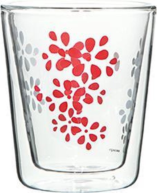 Zak!Designs - Lily Dubbelwandige Koffiebeker - Borrosilicaat Glas - 200 ml - Rood