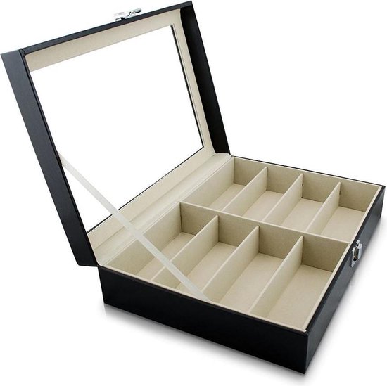 Aretica Zonnebrillen opberg box voor 8 brillen - Brillen doos - Fluweel - Kunstleer - Zwart - Aretica