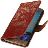 Mobieletelefoonhoesje.nl - Samsung Galaxy S6 Edge Hoesje Bloem Bookstyle Rood