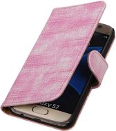 Mobieletelefoonhoesje.nl - Samsung Galaxy S7 Hoesje Hagedis Bookstyle Roze