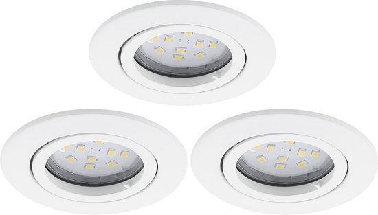 EGLO Tedo – Inbouwspotje – LED – Ø80mm. – Wit – Set 3 Spots – Kantelbaar