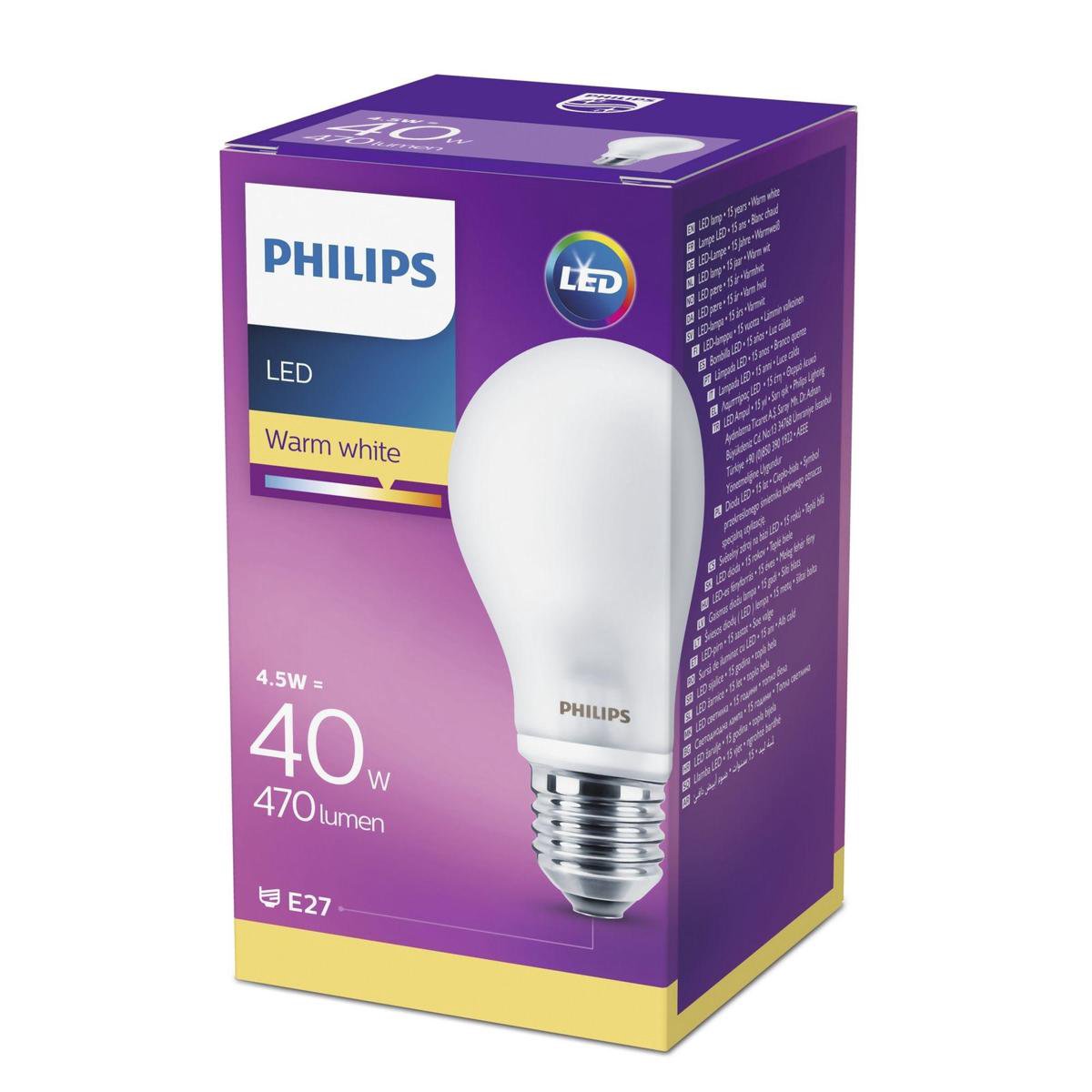 Philips LED lamp E27 4,5W (40W) warmwit 470 lm mat | bol.com