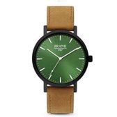 Frank 1967 7FW-0008 - Metalen horloge met lederen band - bruin en groen -Doorsnee  42 mm