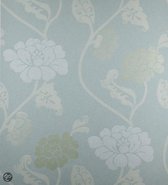 Dutch Wallcoverings Vliesbehang ijsblauw bloem - wit creme goud