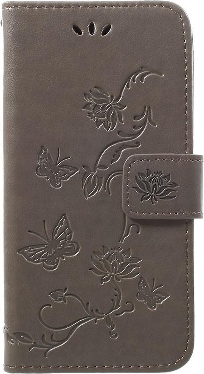 Bloemen & Vlinders Book Case - Geschikt voor Samsung Galaxy A40 Hoesje - Grijs