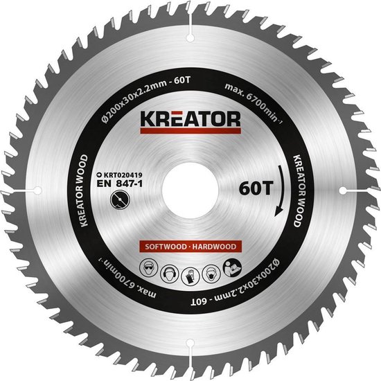 Kreator KRT020419 Zaagblad hout 200 mm - 60T