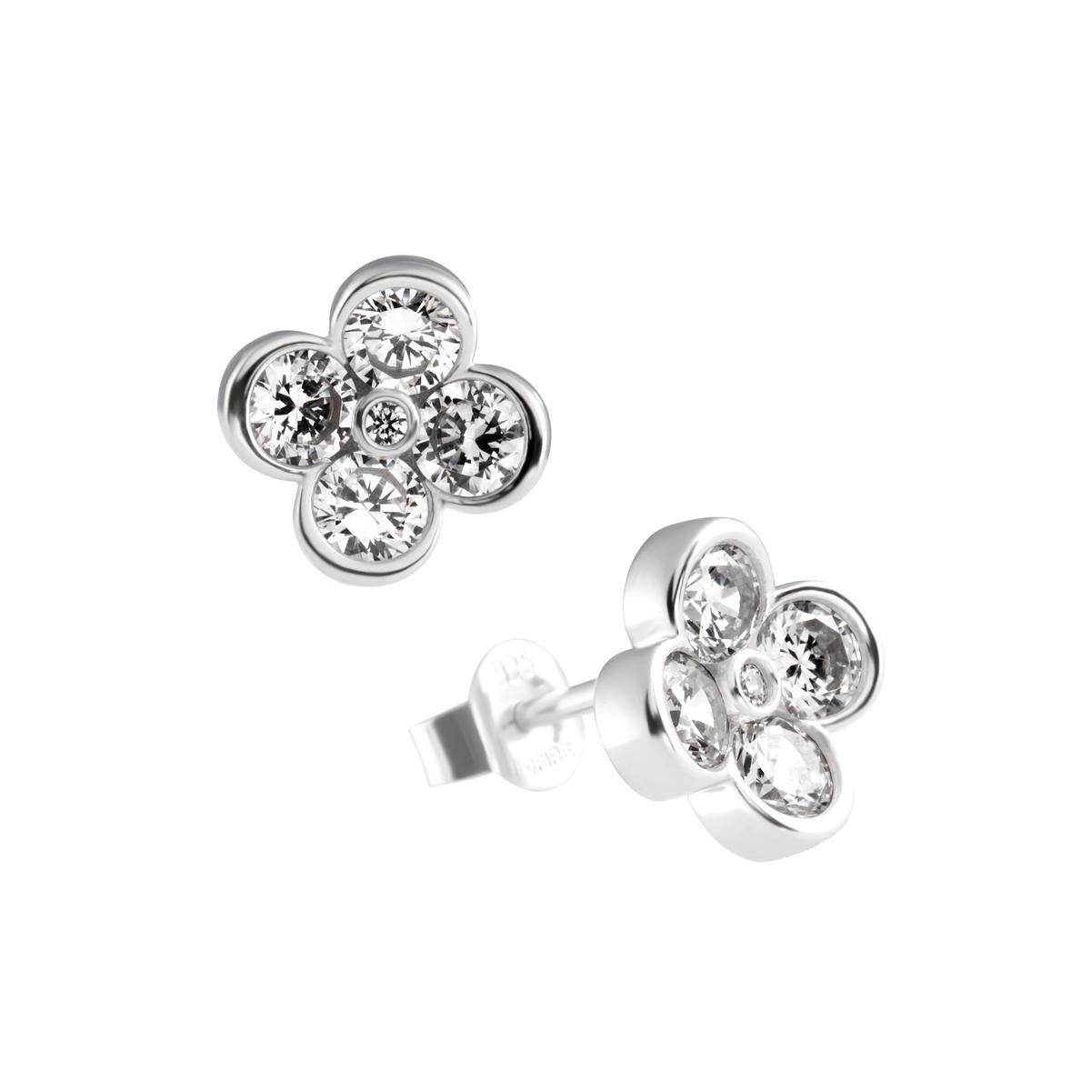 Diamonfire oorknoppen - zilver gerodineerd - bloem - bridal - zirkonia - 9.4 mm