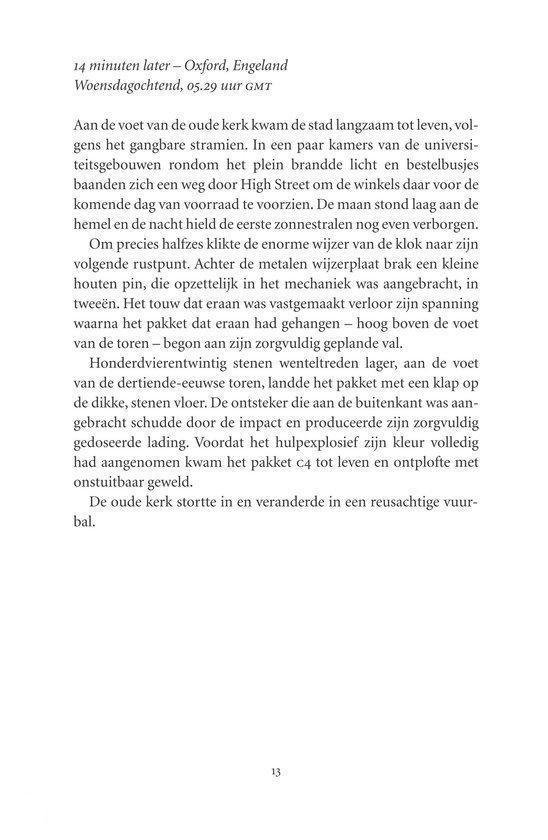 Tekstpagina uit 'De verborgen bibliotheek'. Oxford, Engeland. Begint met '14 minuten later - Oxford, Engeland'.