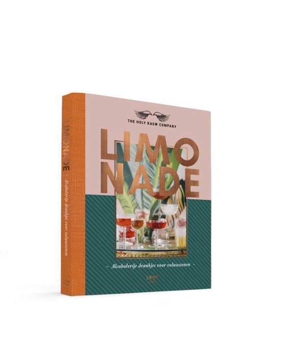Boek 'Limonade' met op de voorkant grote koperkleurige letters en een afbeelding van glazen met rode drankjes.