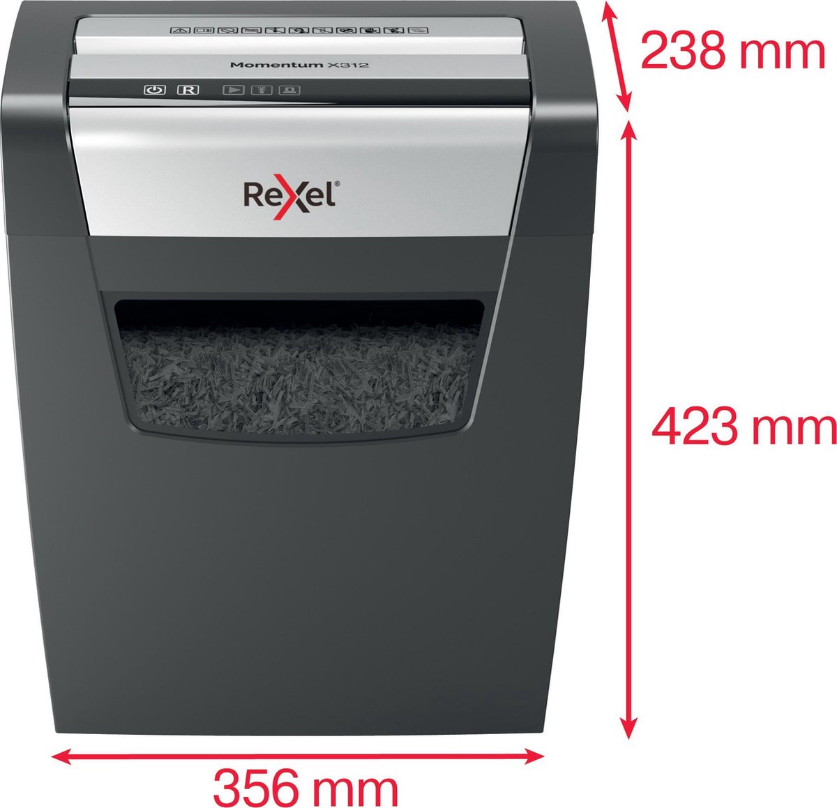 Rexel Momentum X312 Papierversnipperaar - P3 Snippers - Tot 12 Vel - 23L - Zwart thumbnail 5
