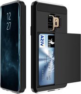 Luxe Cardslot voor Samsung Galaxy A8 2018 | Zwart | Shockproof |TPU Siliconen - Hard PC | Pasjeshouder