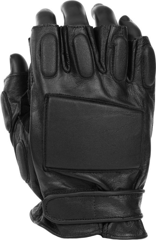 Fostex politie handschoen met halve vingers zwart leder - L
