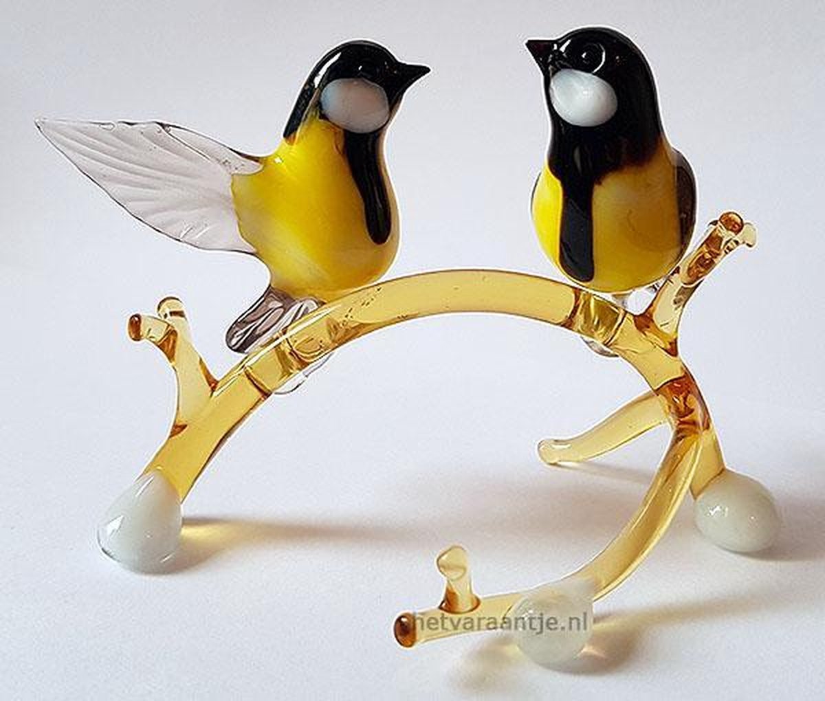 Beeld 2 gele vogels op tak van glas handgemaakt | bol.com