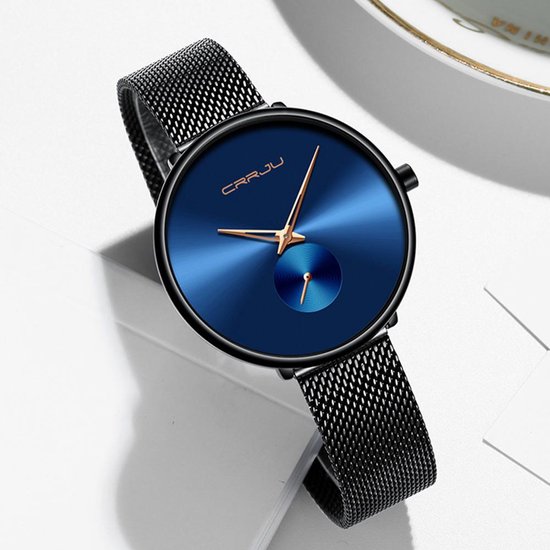CRRJU® Montres pour femmes Montre femme Montre femme Filles Montre femme - CRRJU en acier - Résistant à l'eau - Coffret cadeau - Zwart Blauw