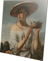 Meisje met een brede hoed | Caesar Boetius van Everdingen  | Aluminium | Schilderij | Wanddecoratie | 40 x 40