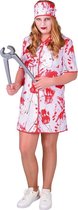 Magic By Freddy's - Halloween Kostuum - Niet Al Te Zachtzinnige Ziekenhuis Verpleegster - Meisje - rood,wit / beige - Maat 140 - Halloween - Verkleedkleding