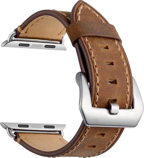 SmartphoneClip® Bandje kalfsleer bruin Bandje geschikt voor Apple Watch Bandje 42, 44, 45, & 49mm (alle generaties)