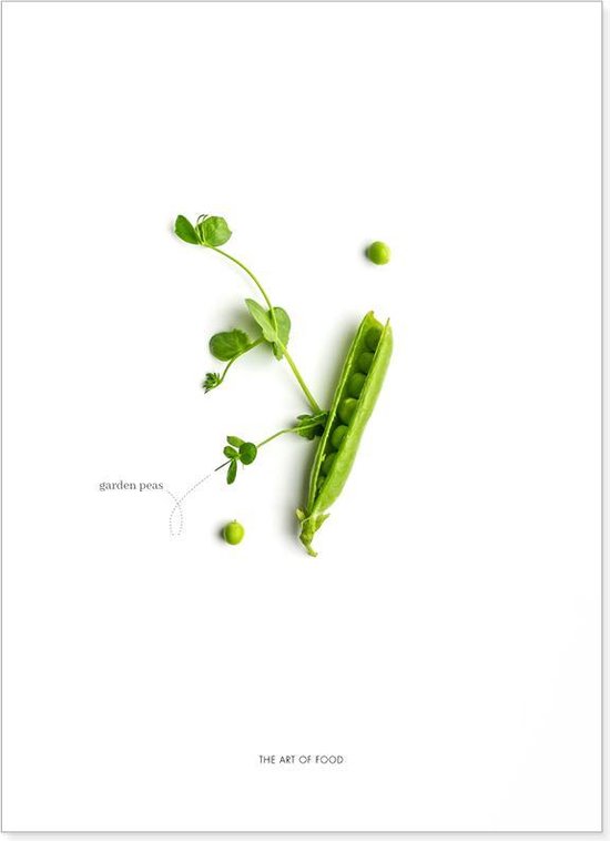 Food art print met doperwten compositie | op of voor in de keuken of woonkamer | Wanddecoratie voor in een Scandinavisch interieur of boven de eettafel in de eetkamer| Prints gedrukt op FSC gecertificeerd papier |