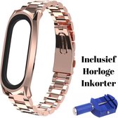 KELERINO. Metalen Schakel Bandje geschikt voor Xiaomi Mi Band 3 / 4 - Met Inkorter - Rose Goud