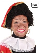 6x Piet pruik zwart krul met verstelbare kap zwart - Sinterklaas sint en piet themafeest party