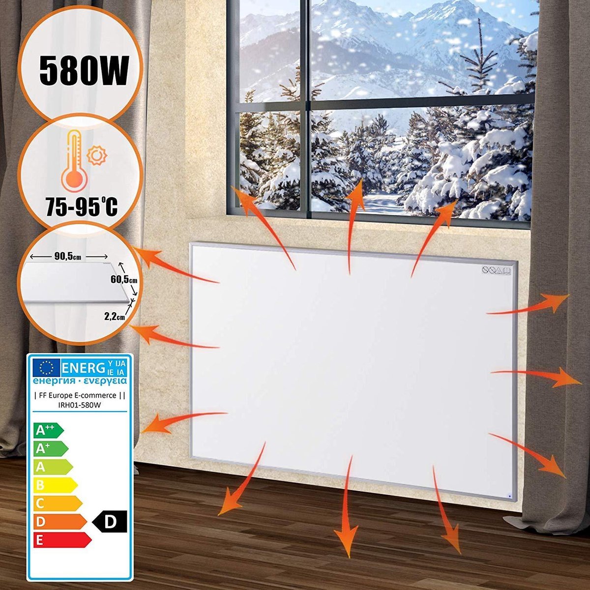 Elektrische verwarming, infrarood verwarming, paneelverwarming, verwarmingsplaat, 580...