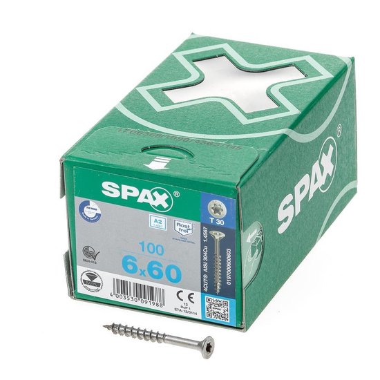 Spax Spaanplaatschroef RVS Torx 6.0 x 60 - 100 stuks | bol.com