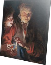 Oude vrouw en jongen met kaarsen | Peter Paul Rubens  | Aluminium | Schilderij | Wanddecoratie | 100 x 100