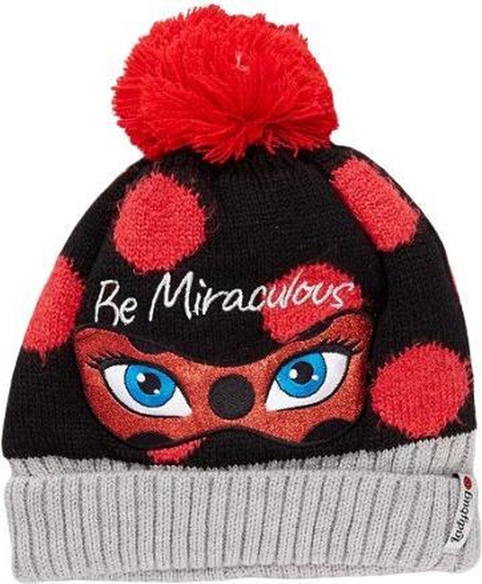 Ladybug muts met grijze rand Zwart