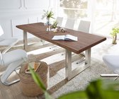 Massief houten tafel Live-Edge Acacia bruin 260x100 boven 5,5 cm frame breed houten tafel