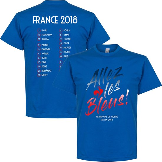 Frankrijk Allez Les Bleus WK 2018 Selectie T-Shirt - Blauw - S