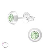 Joy|S - Zilveren petit oorbellen 5 mm licht groen Swarovski